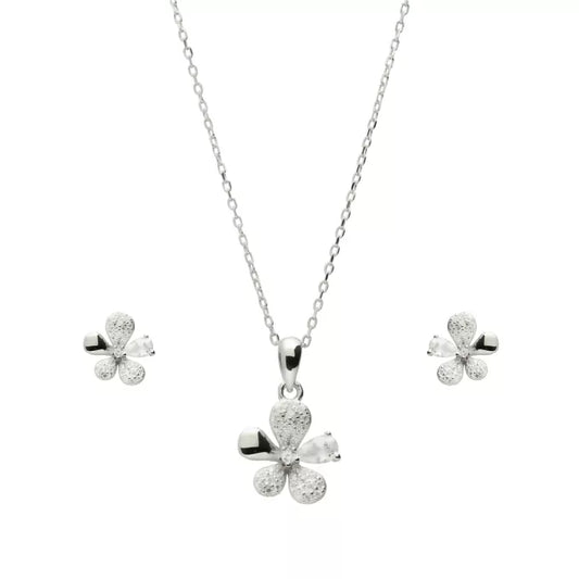 Set Ok Silver de pendientes y colgante con flor