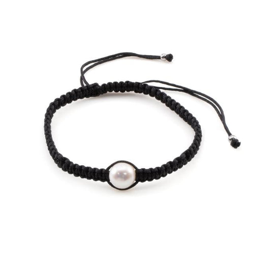 Pulsera Ok Silver Macramé negro con perla cultivada