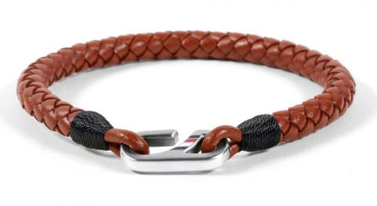 Pulsera de cuero trenzado con gancho en marrón de Tommy Hilfiger