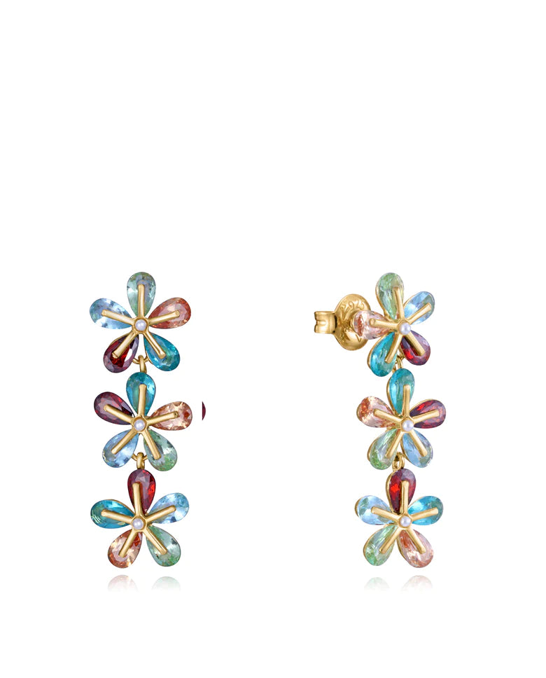 Pendientes Elegant con tres flores de cristales de colores