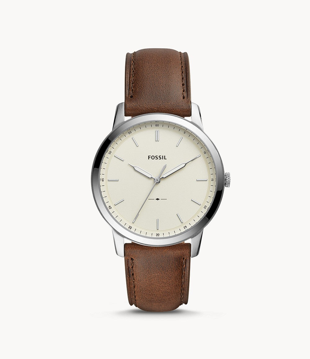 Reloj The Minimalist de piel marrón y con tres agujas