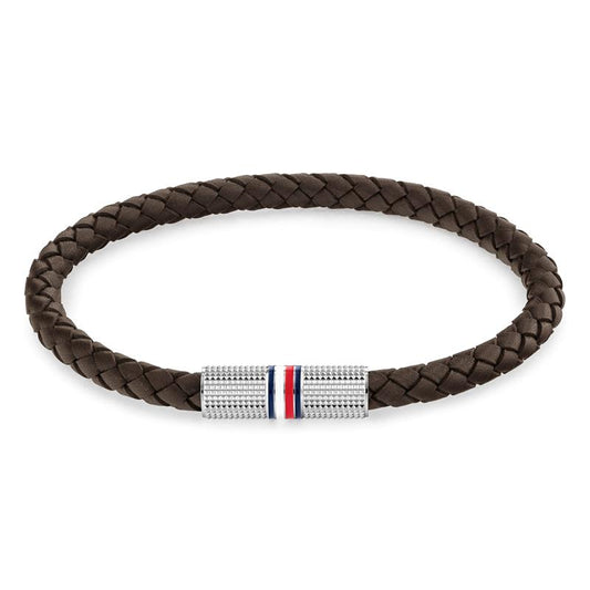 Pulsera Tommy Hilfiger Hombre Cuero Negro Trenzado y Acero Inoxidable